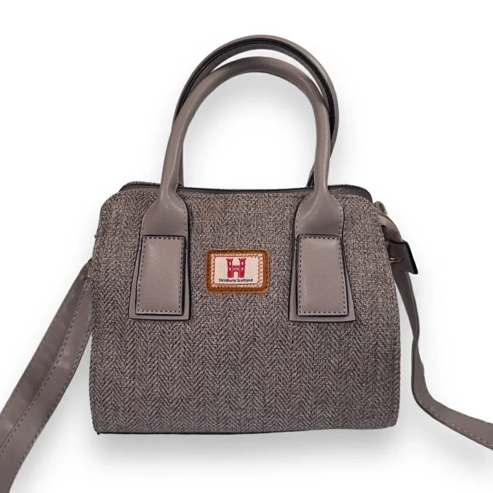 Strathurie Scotland Tweed Herringbone Handbag Purse Grey‎